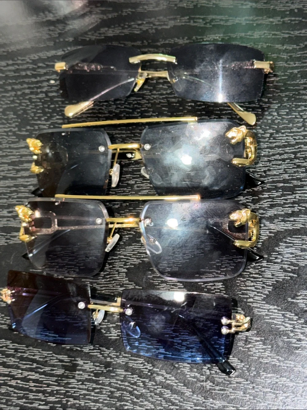 Gold Frame Black Rimless Rectangle Sunglasses - Women Accessories